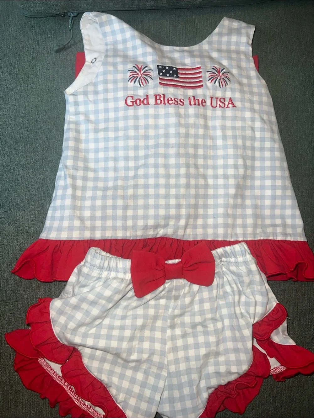 Patriotic Gingham Kids Matching Set - Blue & Red